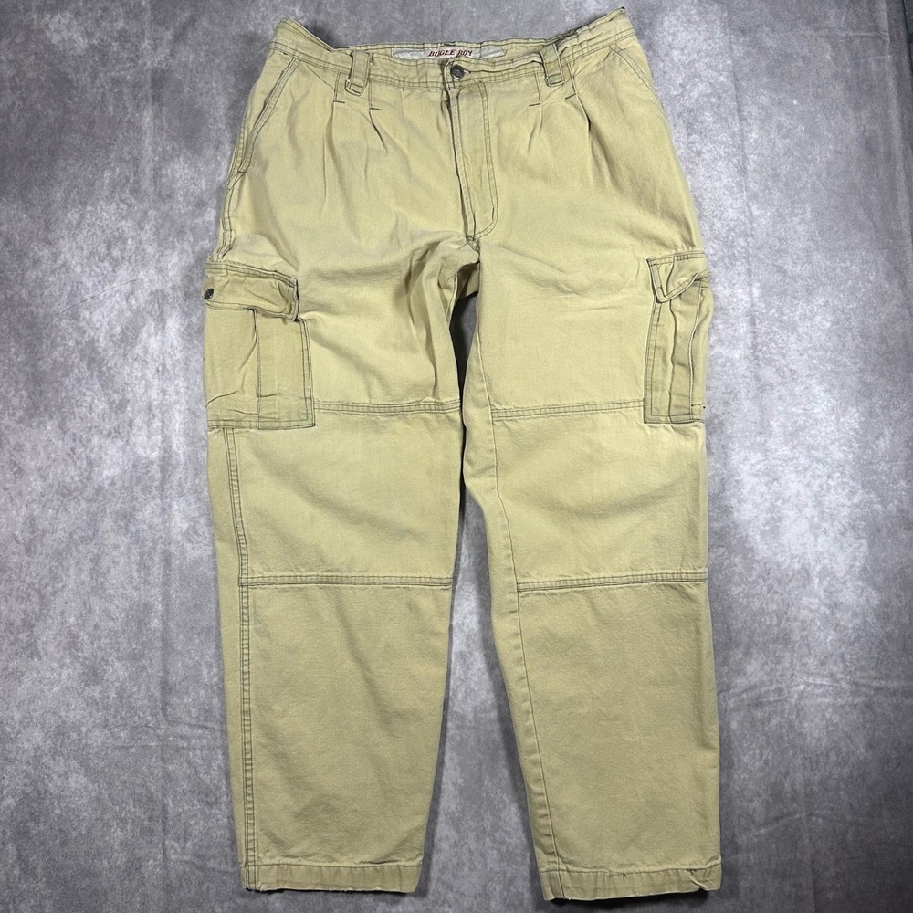 90s Bugle Boy Mens 34x30 Faded Baggy Wide Leg Khaki Pleated Cargo Pants Y2K